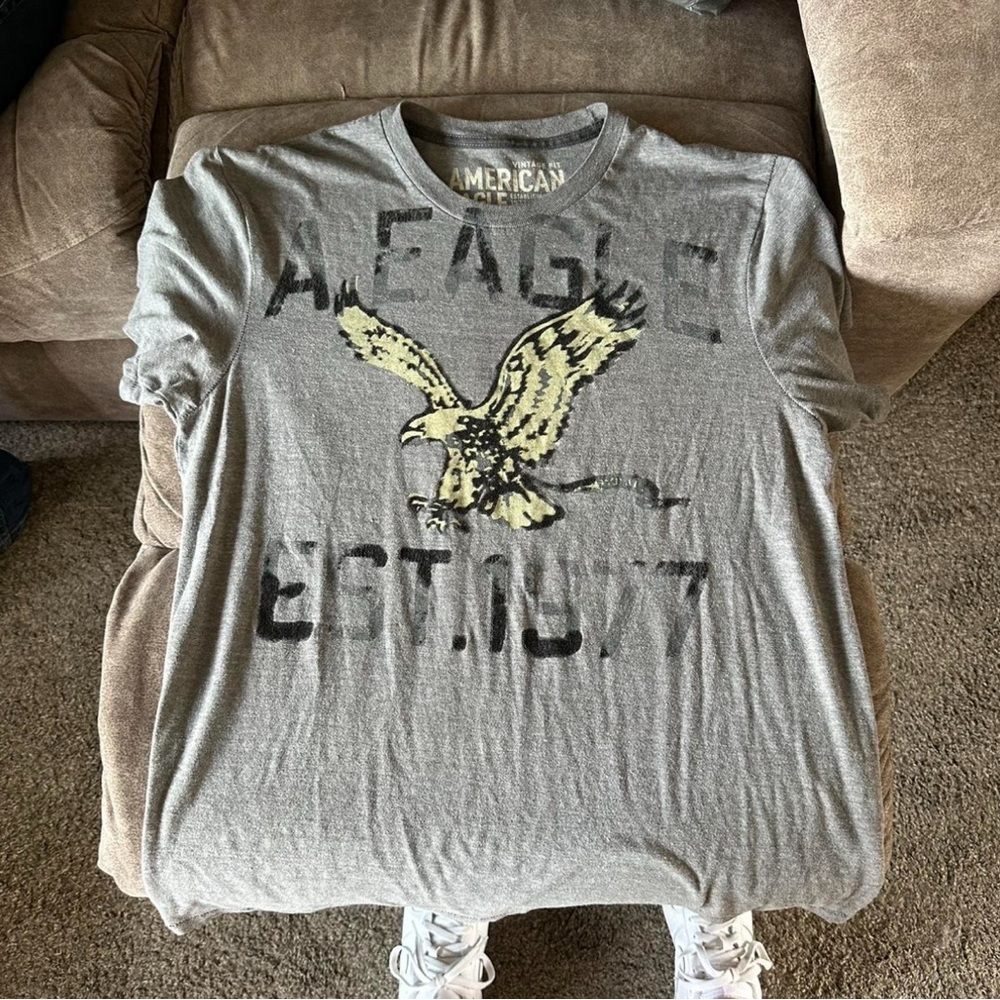 American Eagle Outfitters Gray T-Shirt with Eagle Graphic